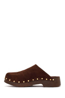 Women's Brown Platform Suede Leather Slippers | Derimod