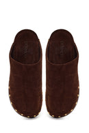 Women's Brown Platform Suede Leather Slippers | Derimod