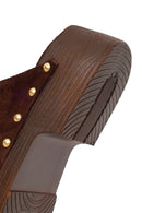 Women's Brown Platform Suede Leather Slippers | Derimod