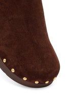 Women's Brown Platform Suede Leather Slippers | Derimod
