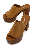 Woman Tan Platform High Thick-Heeled Suede Slipper | Derimod