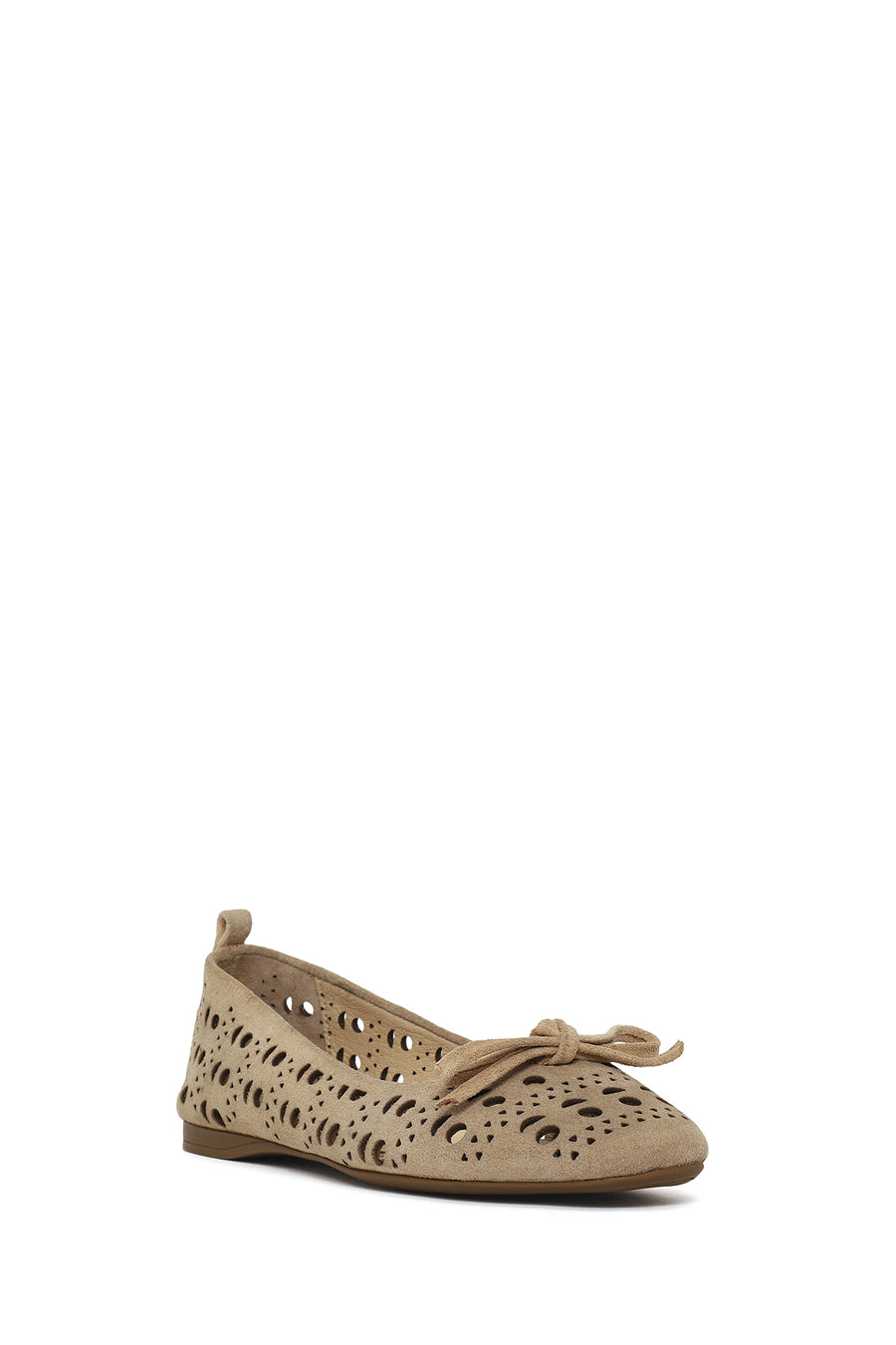 Women's Beige Patterned Suede Leather Ballet Flats