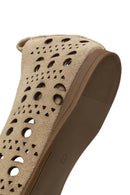 Women's Beige Patterned Suede Leather Ballet Flats | Derimod