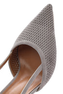 Kadın Gri Arkası Açık İnce Topuklu Süet Deri Ayakkabı | Derimod