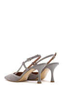 Kadın Gri Arkası Açık İnce Topuklu Süet Deri Ayakkabı | Derimod