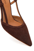 Kadın Kahverengi Arkası Açık İnce Topuklu Süet Deri Ayakkabı | Derimod