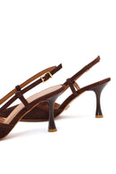 Kadın Kahverengi Arkası Açık İnce Topuklu Süet Deri Ayakkabı | Derimod