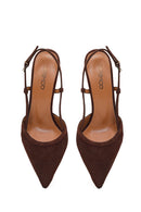 Kadın Kahverengi Arkası Açık İnce Topuklu Süet Deri Ayakkabı | Derimod