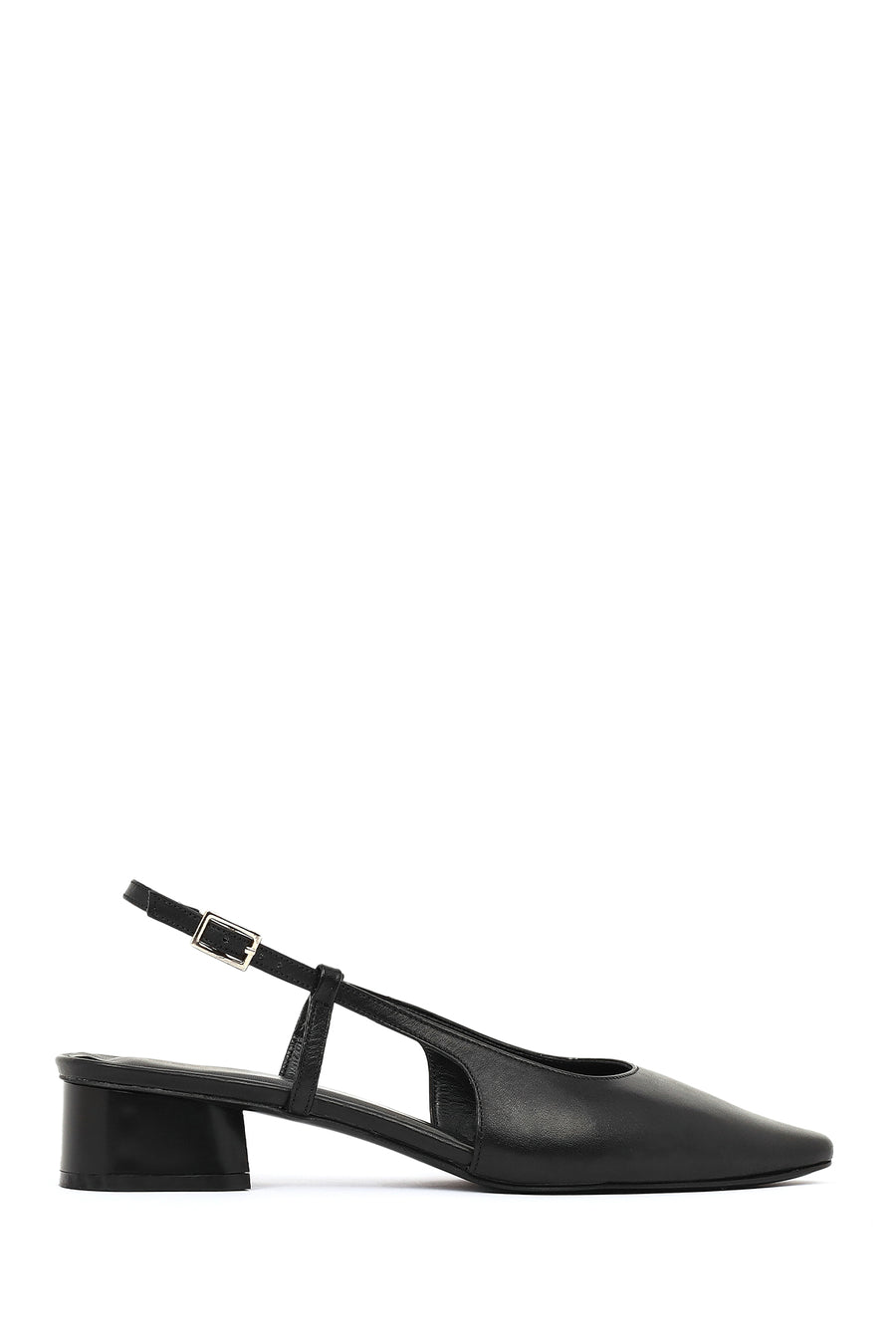 Women's Black Open Back Short Chunky Heel Leather Ballet Flats 26PFD160918 | Derimod