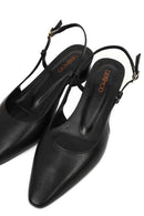 Kadın Siyah Arkası Açık Kısa Kalın Topuklu Deri Babet | Derimod