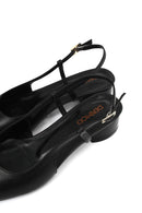 Kadın Siyah Arkası Açık Kısa Kalın Topuklu Deri Babet | Derimod