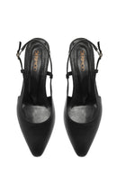 Kadın Siyah Arkası Açık Kısa Kalın Topuklu Deri Babet | Derimod