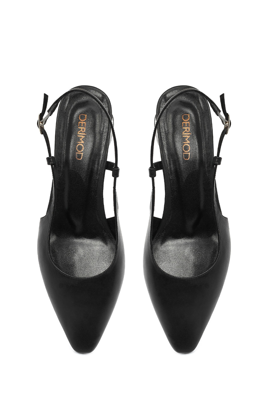 Women's Black Open Back Short Chunky Heel Leather Ballet Flats