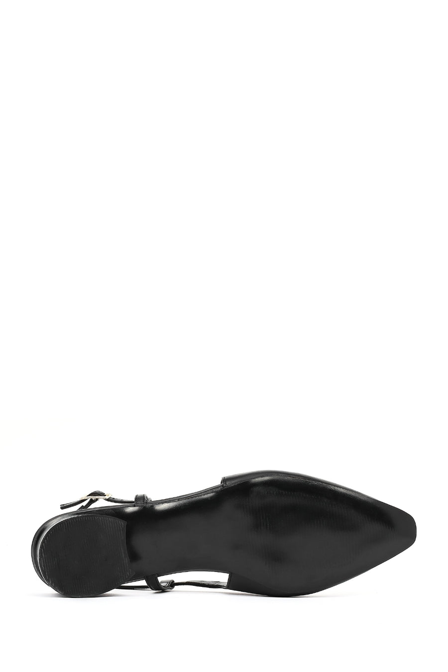 Women's Black Open Back Short Chunky Heel Leather Ballet Flats