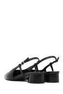 Kadın Siyah Arkası Açık Kısa Kalın Topuklu Deri Babet | Derimod