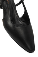 Kadın Siyah Arkası Açık Kısa Kalın Topuklu Deri Babet | Derimod