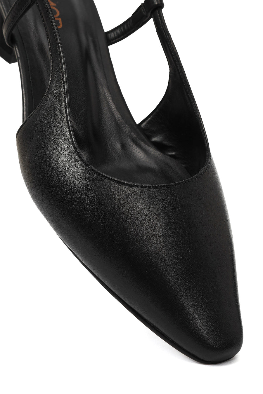Women's Black Open Back Short Chunky Heel Leather Ballet Flats