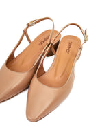 Kadın Bej Arkası Açık Kısa Kalın Topuklu Deri Babet | Derimod