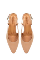 Kadın Bej Arkası Açık Kısa Kalın Topuklu Deri Babet | Derimod