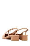 Kadın Bej Arkası Açık Kısa Kalın Topuklu Deri Babet | Derimod