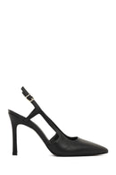 Kadın Siyah Arkası Açık Yüksek İnce Topuklu Deri Ayakkabı | Derimod