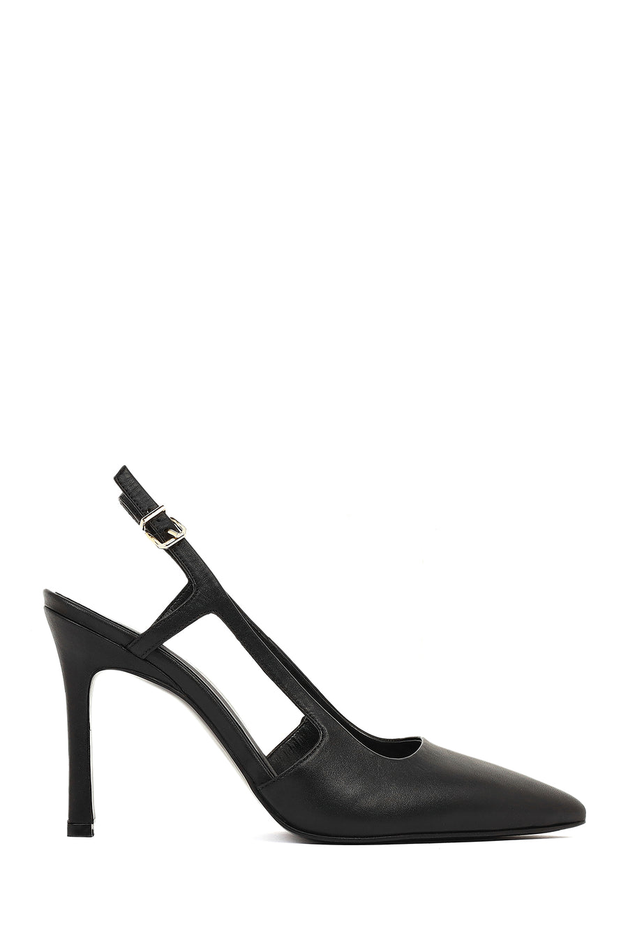 Women's Black Slingback High Thin Heel Leather Shoes 26PFD161218 | Derimod