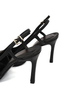 Kadın Siyah Arkası Açık Yüksek İnce Topuklu Deri Ayakkabı | Derimod