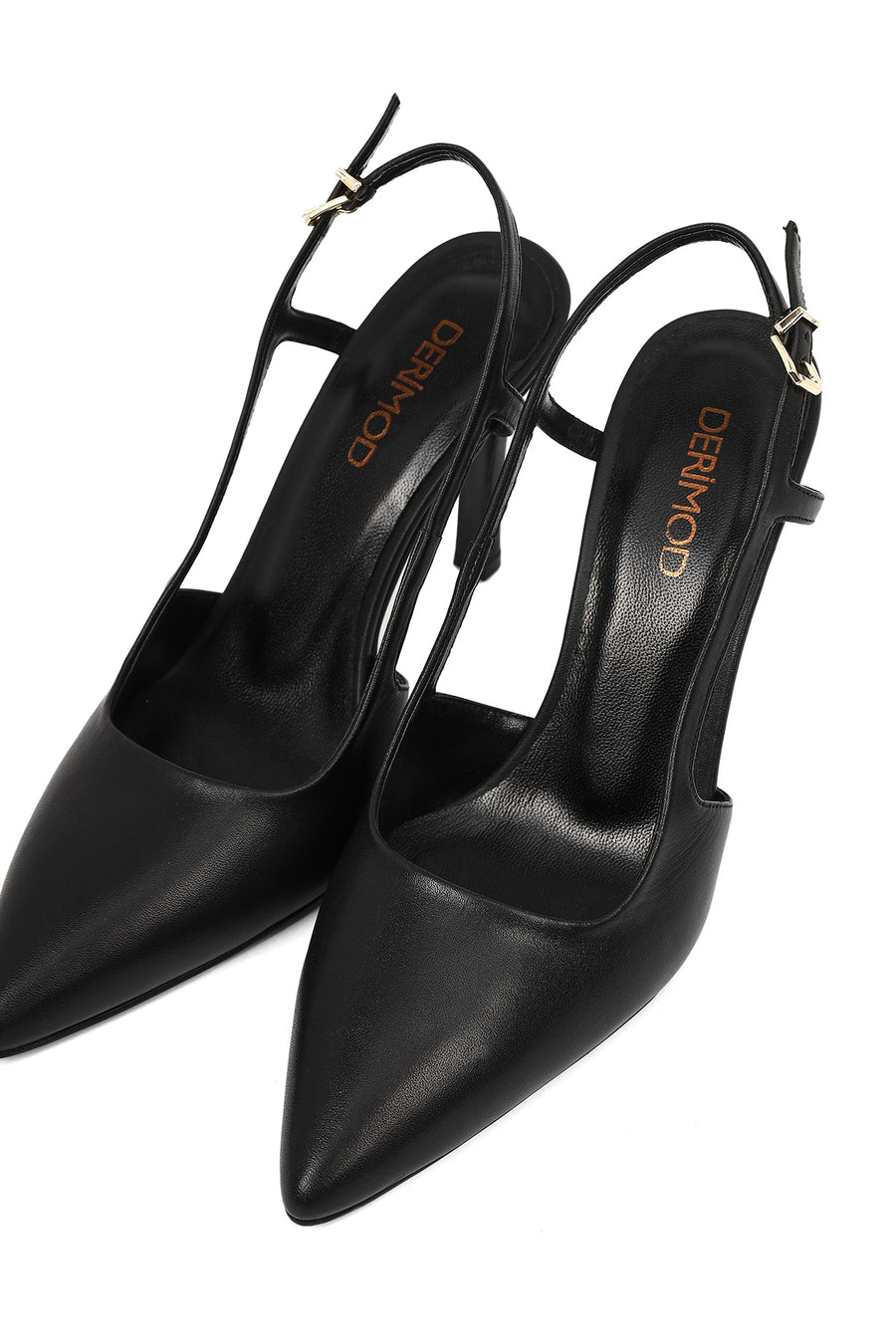 Women's Black Slingback High Thin Heel Leather Shoes