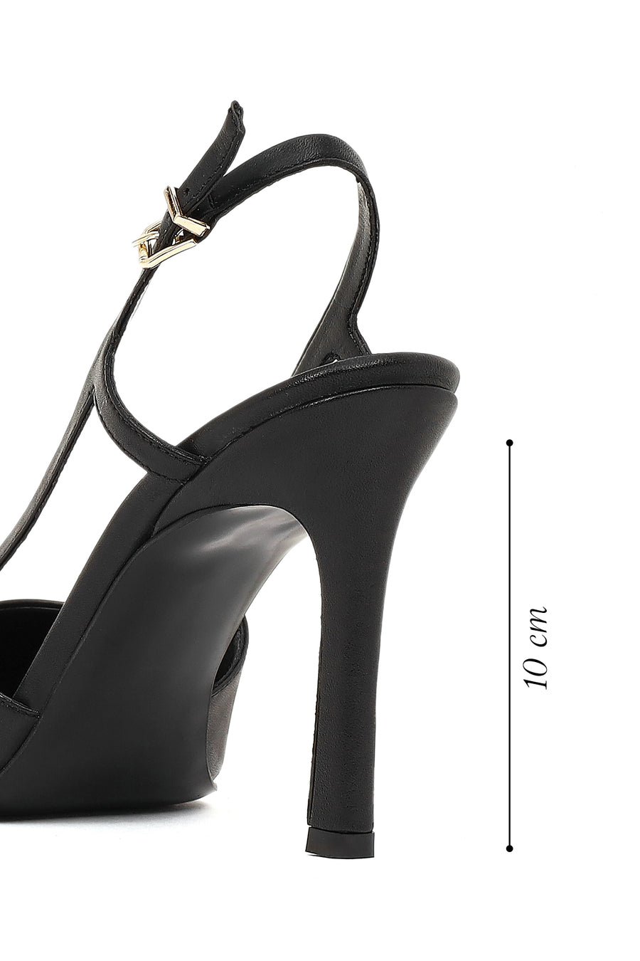Women's Black Slingback High Thin Heel Leather Shoes