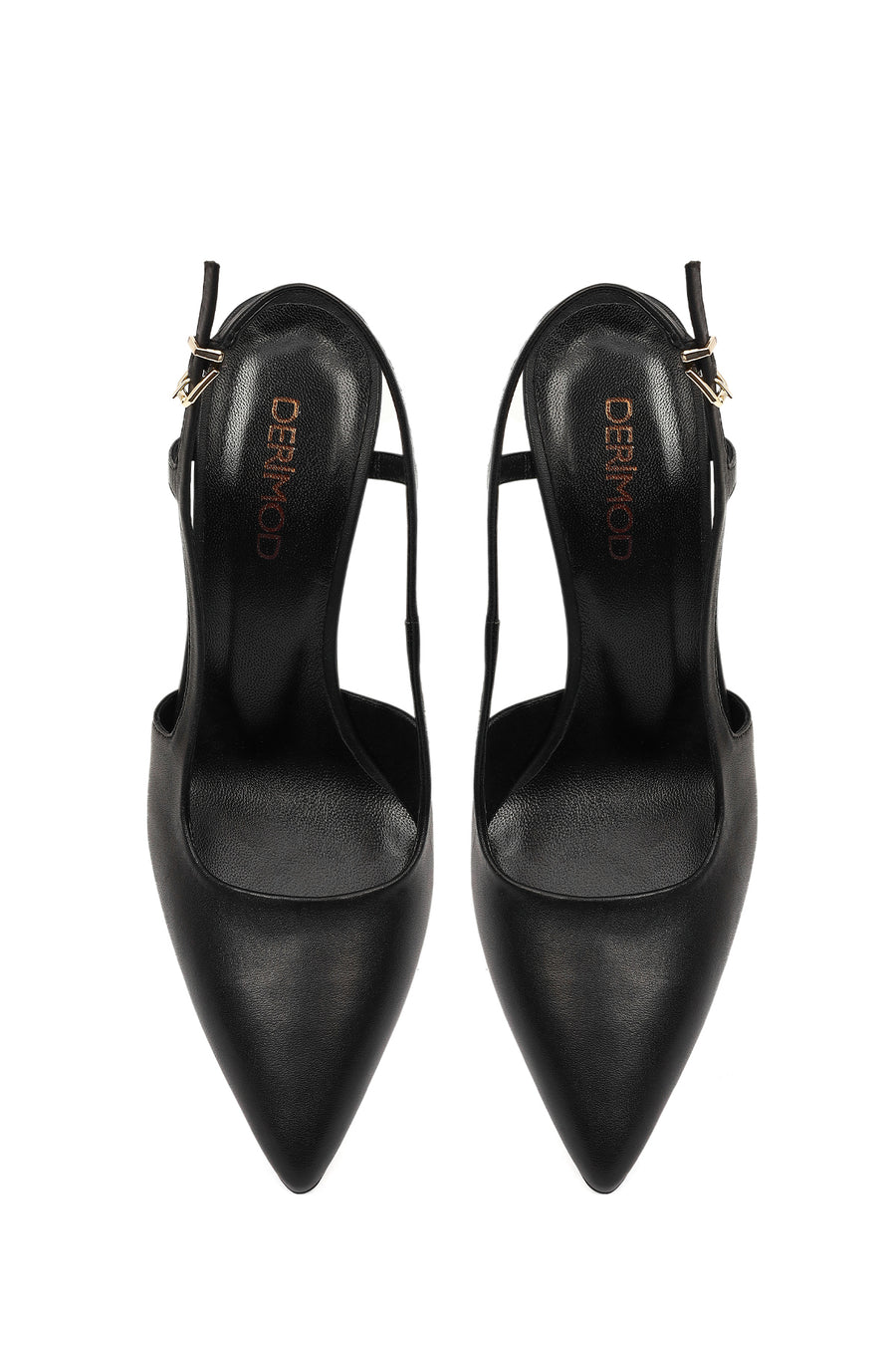 Women's Black Slingback High Thin Heel Leather Shoes