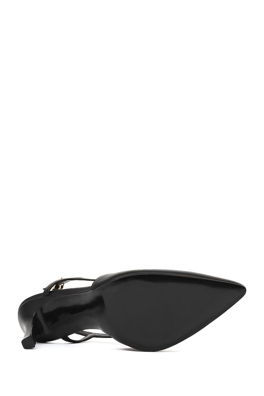 Women's Black Slingback High Thin Heel Leather Shoes