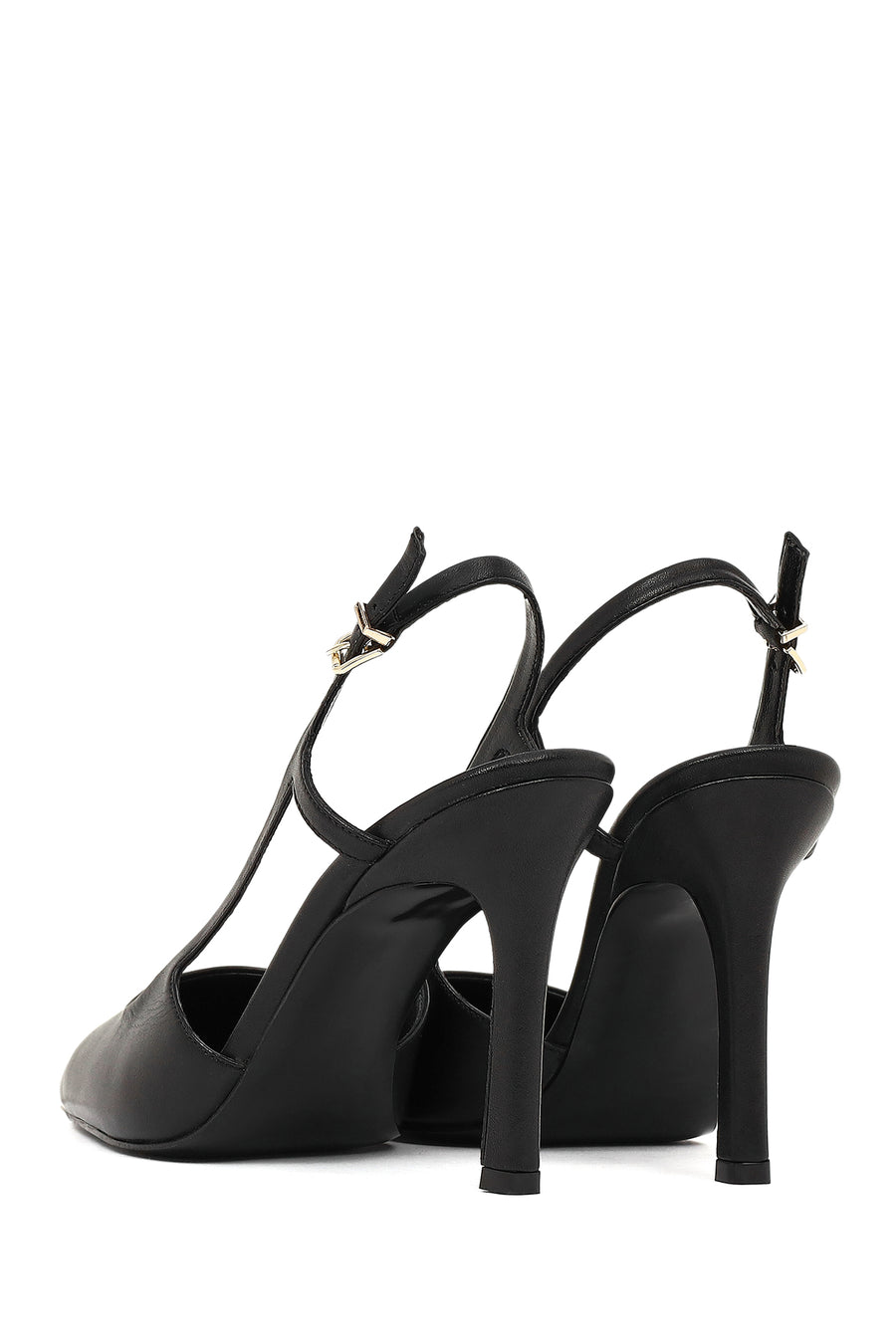 Women's Black Slingback High Thin Heel Leather Shoes