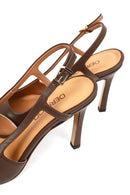Kadın Kahverengi Arkası Açık Yüksek İnce Topuklu Deri Ayakkabı | Derimod