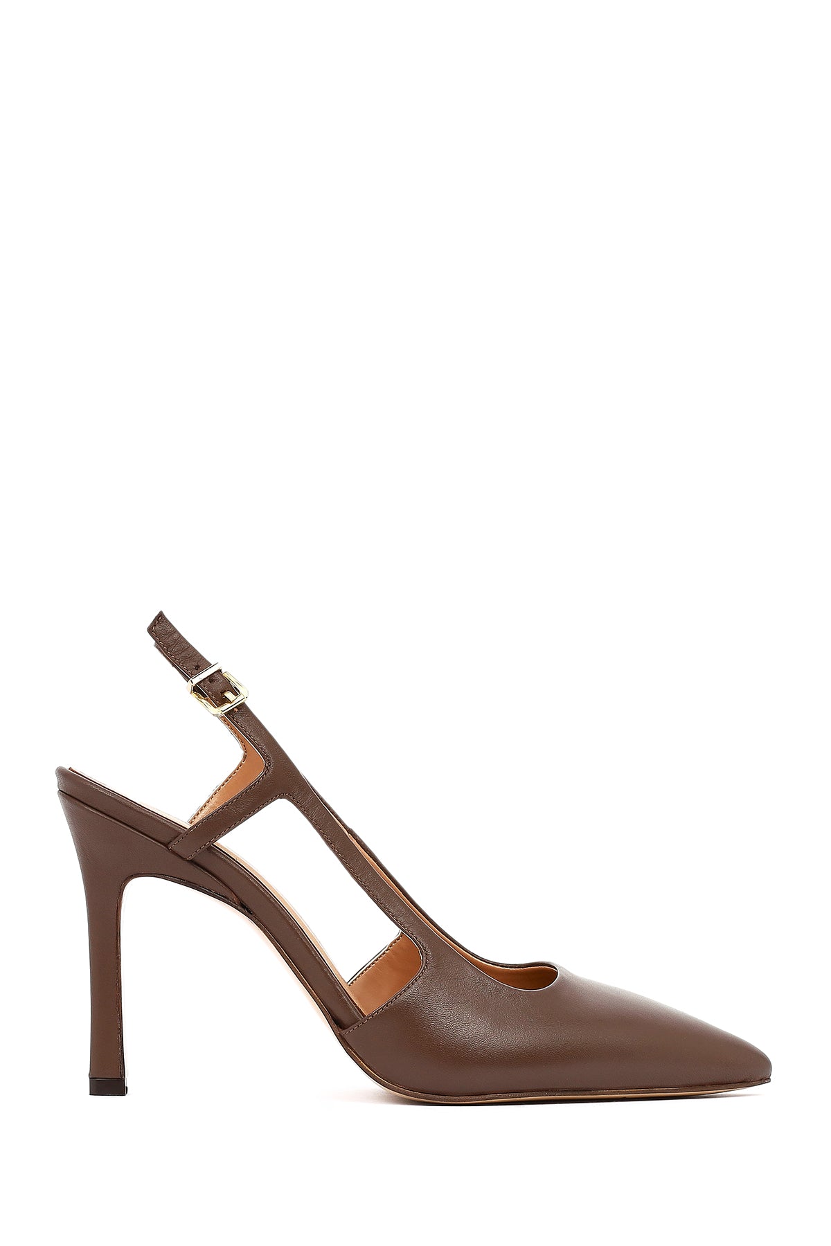 Kadın Kahverengi Arkası Açık Yüksek İnce Topuklu Deri Ayakkabı 26PFD161218 | Derimod
