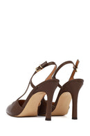 Kadın Kahverengi Arkası Açık Yüksek İnce Topuklu Deri Ayakkabı | Derimod