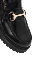 Kadın Siyah Toka Detaylı Kalın Tabanlı Deri Maskülen Loafer | Derimod