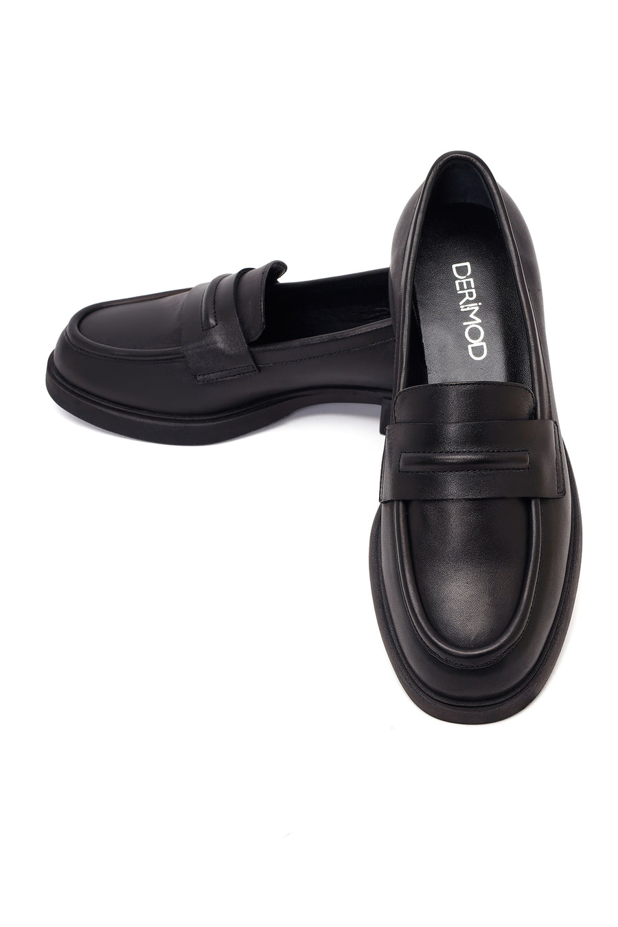 Women's Black Leather Masculine Loafer