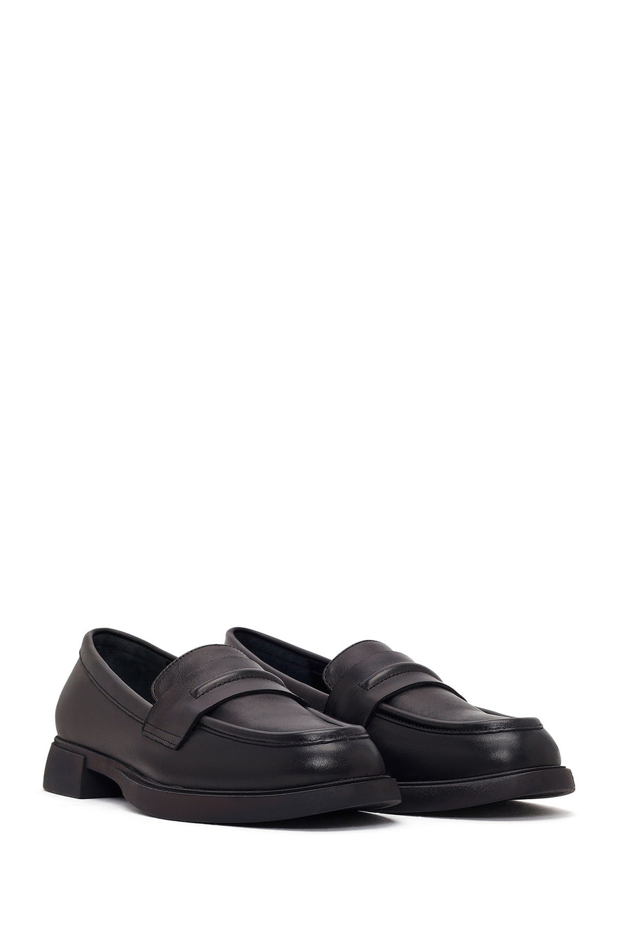 Women's Black Leather Masculine Loafer