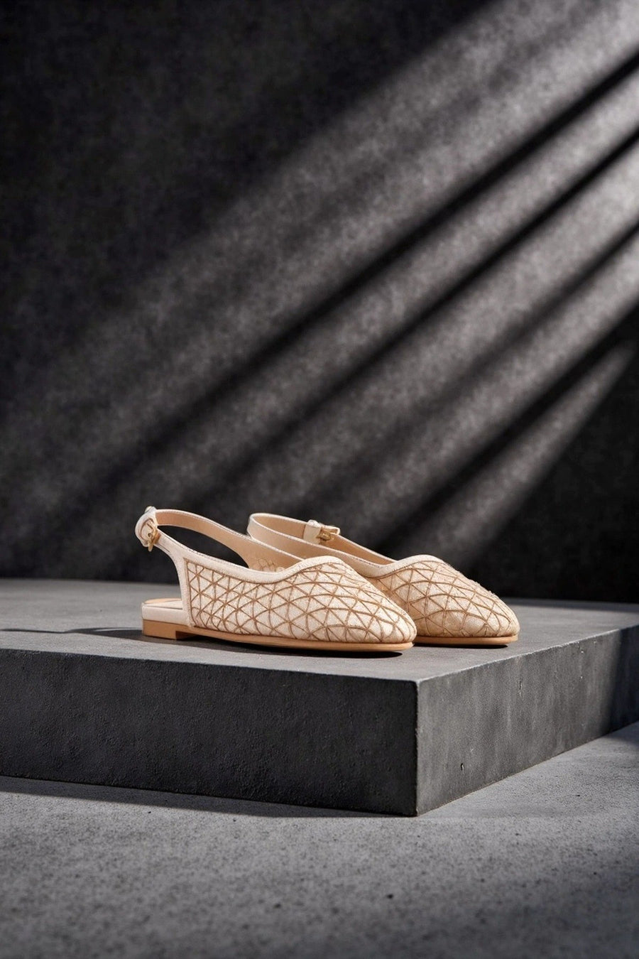 Women's Beige Open Back Patterned Ballerinas
