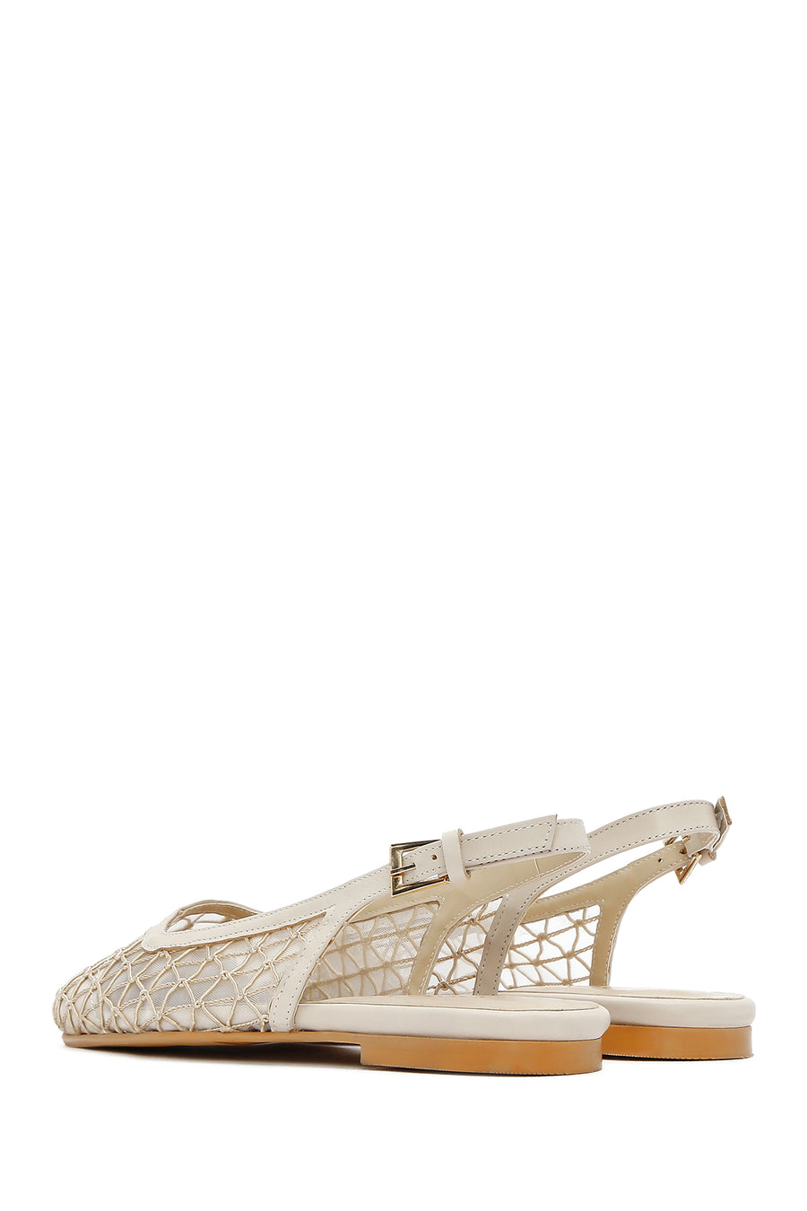 Women's Beige Open Back Patterned Ballerinas
