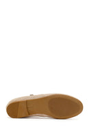 Women's Beige Buckle Suede Leather Ballet Flats | Derimod