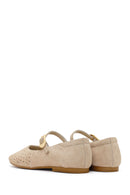 Women's Beige Buckle Suede Leather Ballet Flats | Derimod