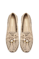 Women's Beige Tassel Suede Leather Loafer | Derimod