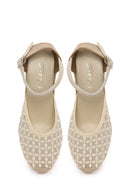 Women's Cream-Colored Ankle Buckle Platform Espadrilles | Derimod