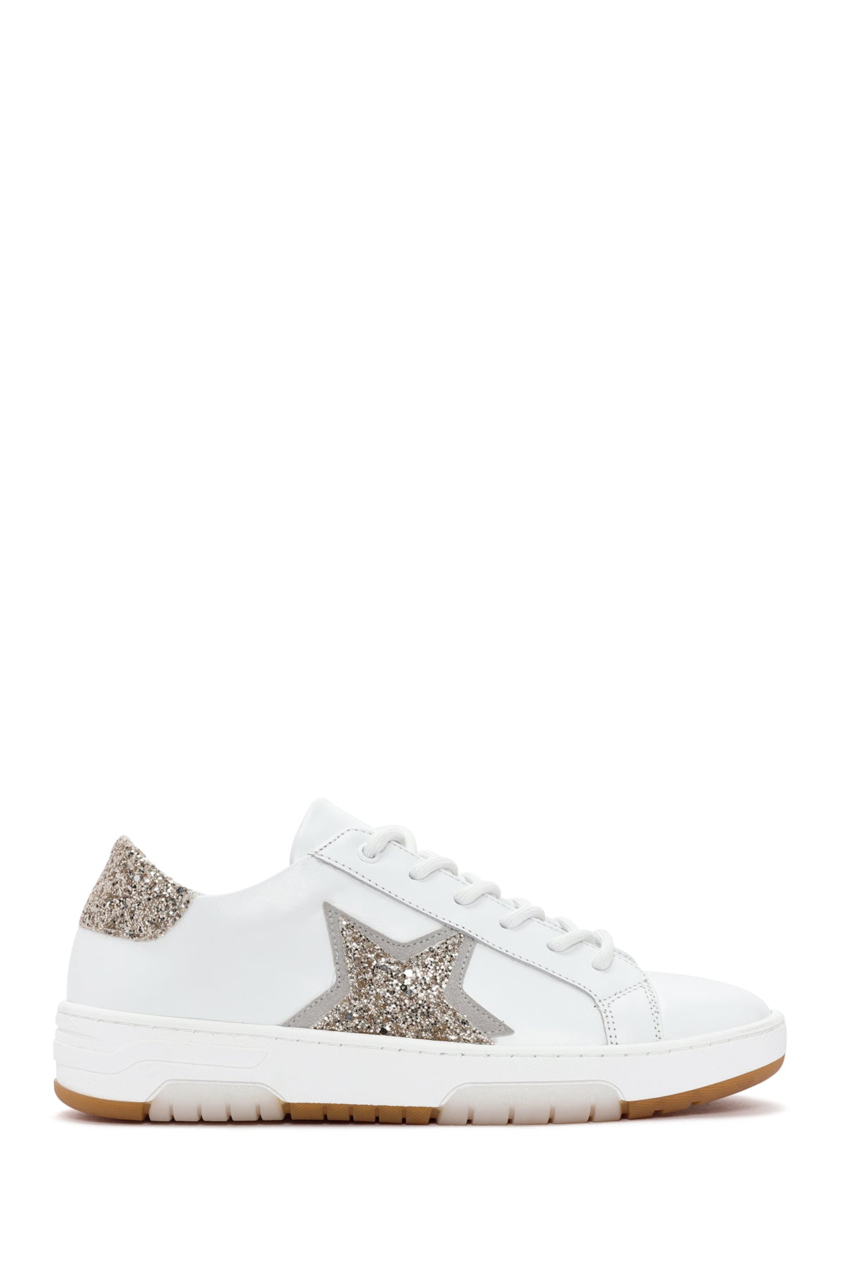 Kadın Beyaz Bağcıklı Kalın Tabanlı Taşlı Deri Sneaker 26PFD220014 | Derimod