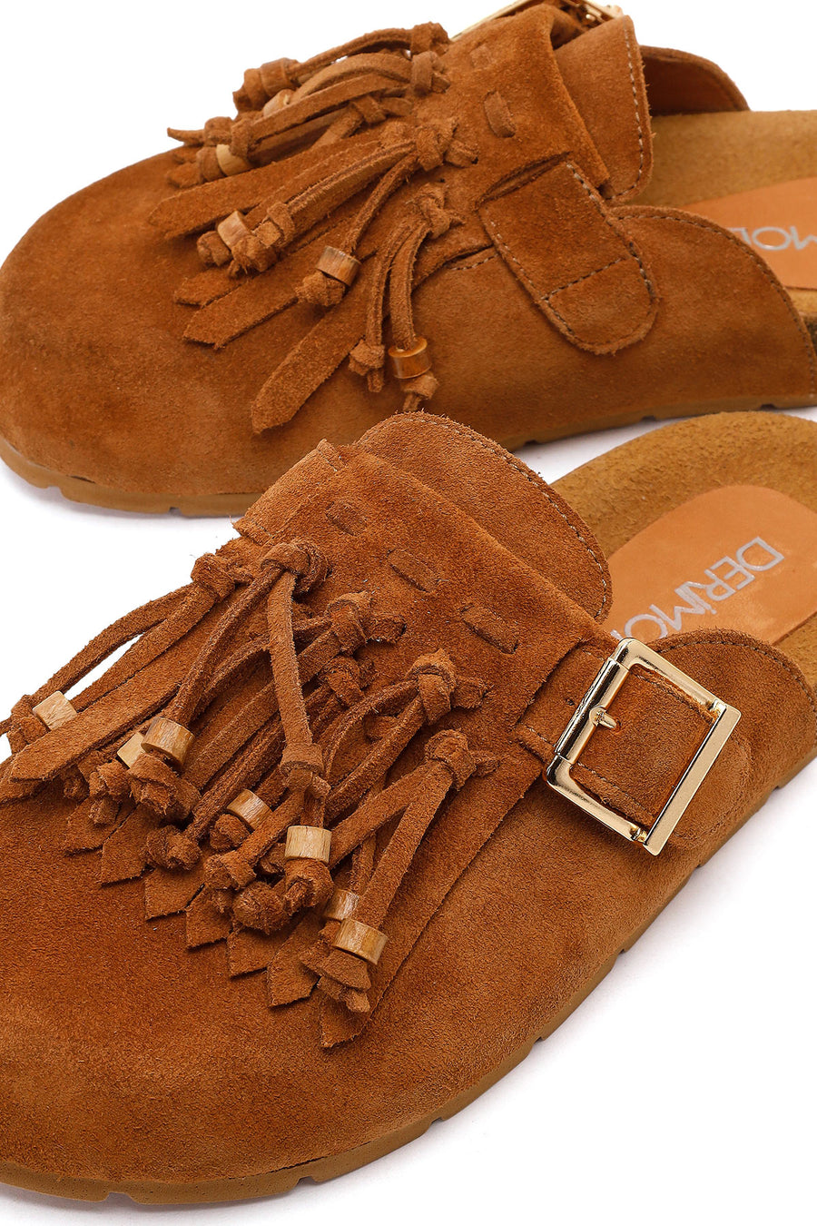 Women's Tan Tassel Suede Leather Slippers