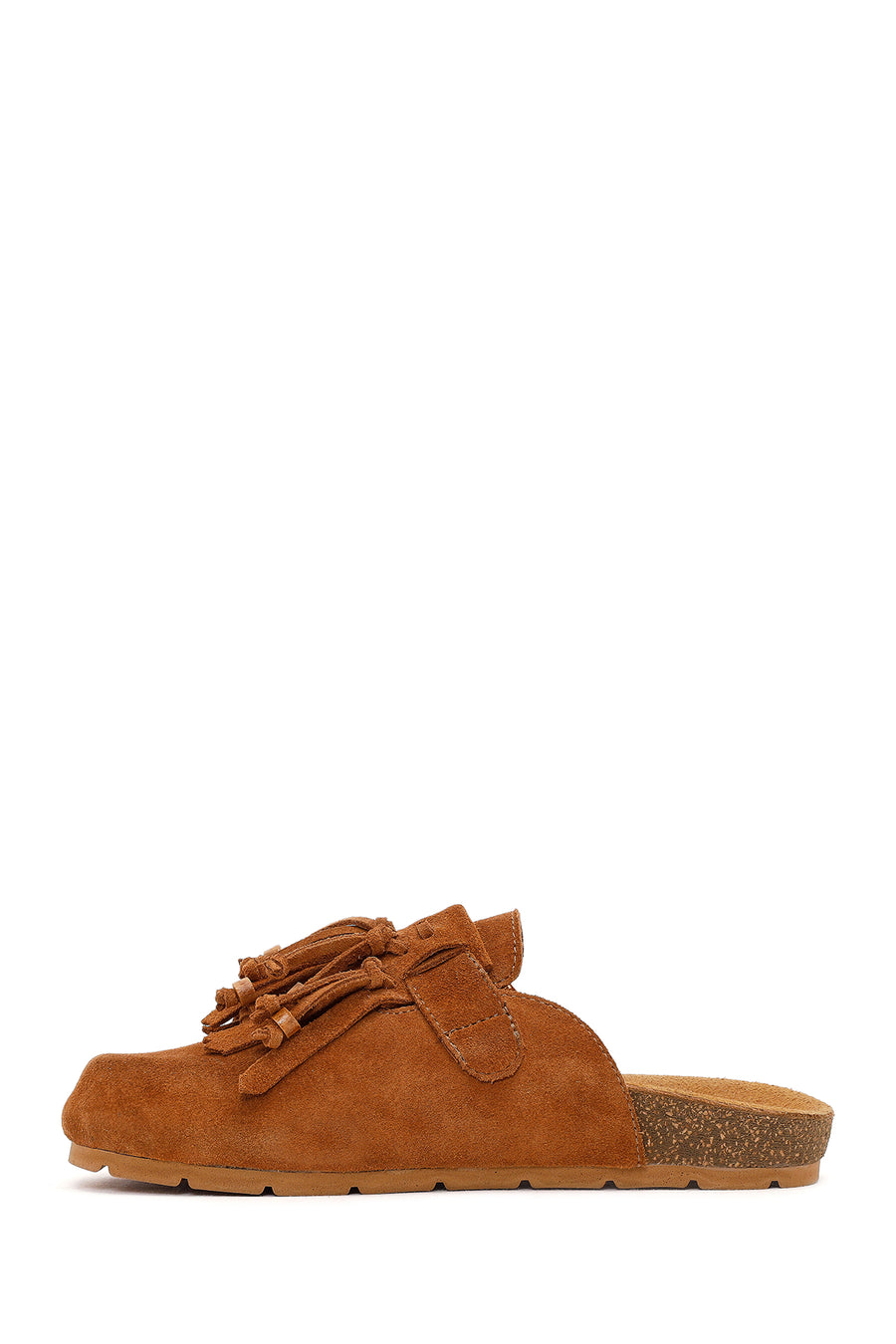Women's Tan Tassel Suede Leather Slippers