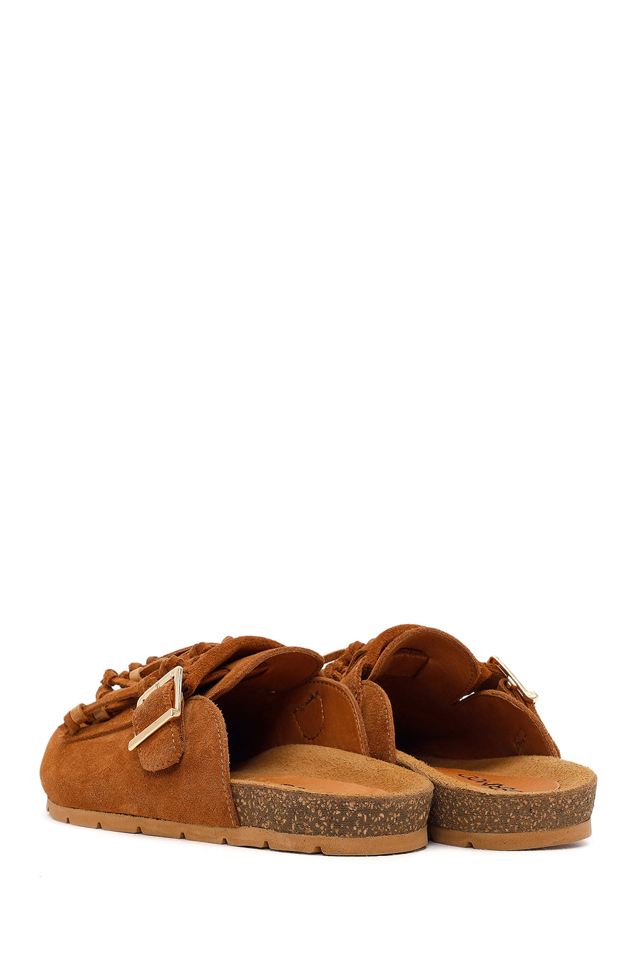 Women's Tan Tassel Suede Leather Slippers