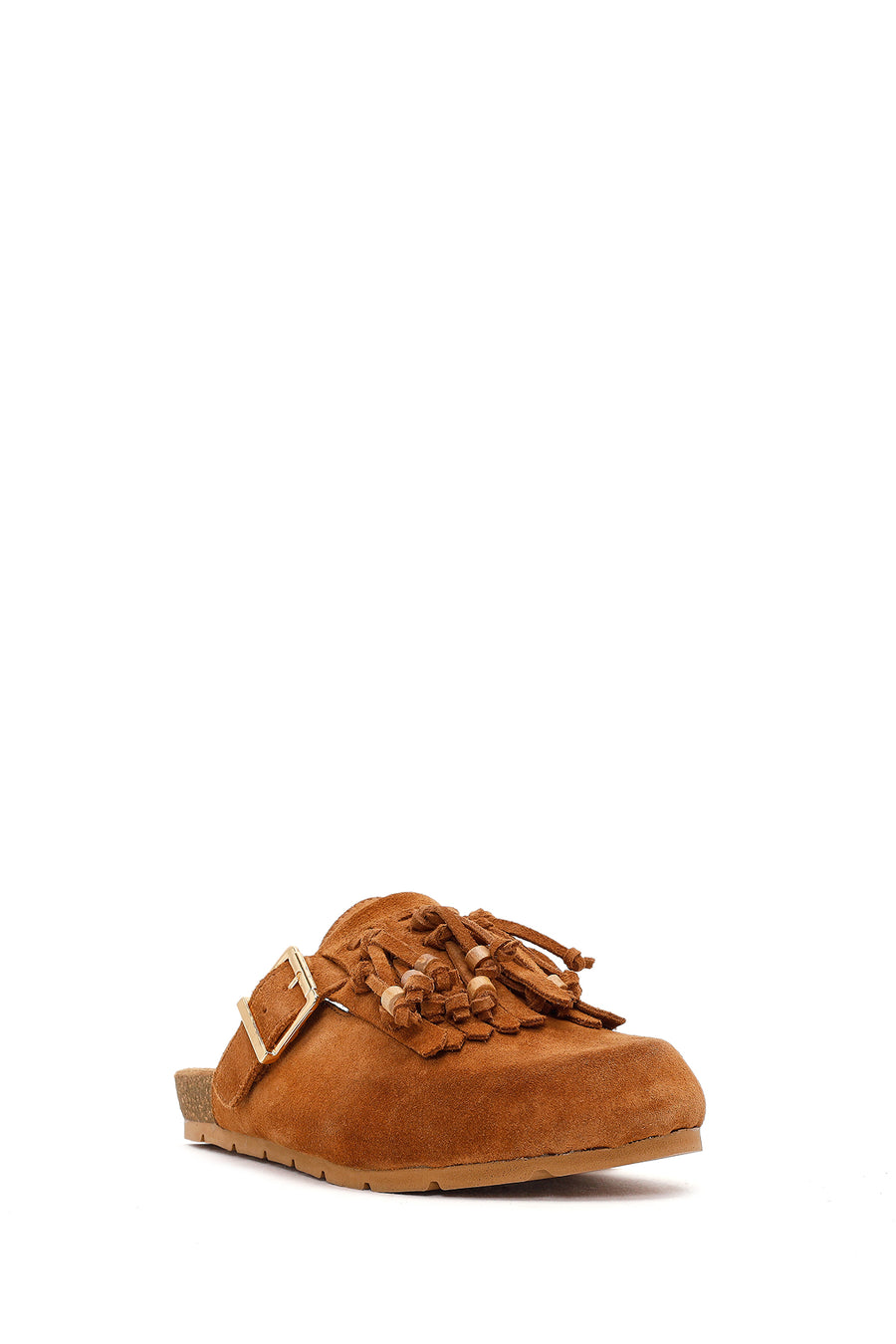Women's Tan Tassel Suede Leather Slippers