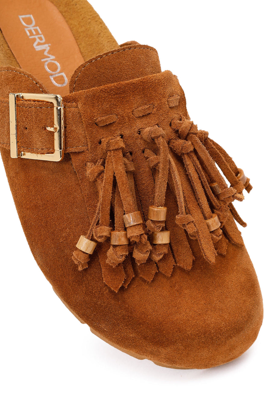 Women's Tan Tassel Suede Leather Slippers